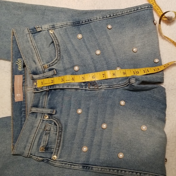 7 For All Mankind Edie Crop Stretch Straight-leg Jeans Pearl embellished /Sz 24 - Picture 16 of 16